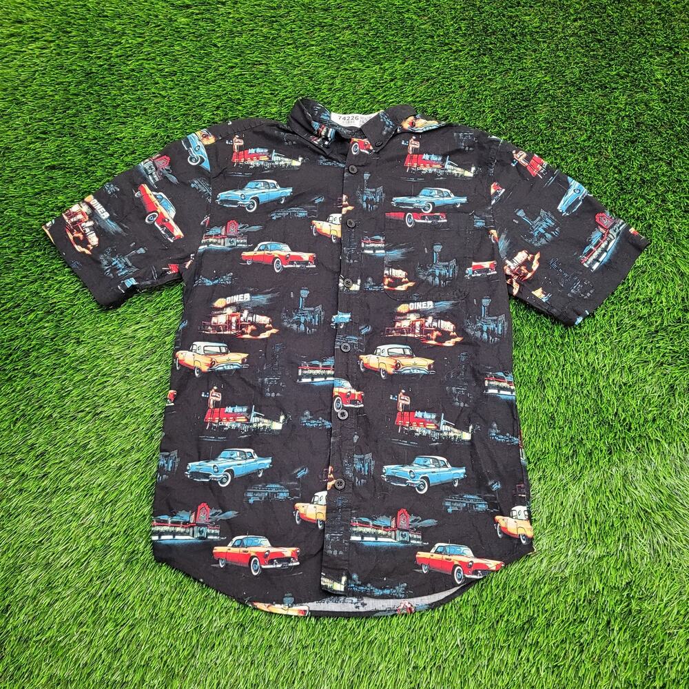 Vintage Joe-Marlin AOP Car Button Shirt Medium 19x28 Black